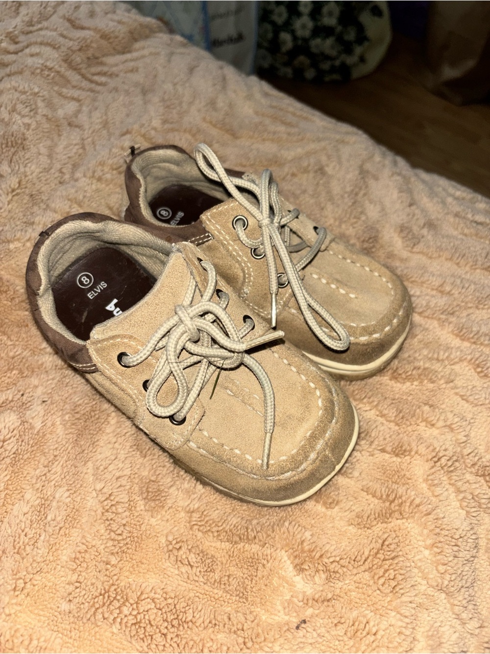 ELVIS Kids Beige Suede Moccasin Lace-Up Shoes
